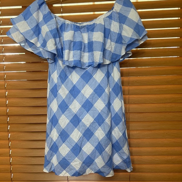 Sugar lips plaid off the shoulder dress size S Color: white and blue - Picture 9 of 9